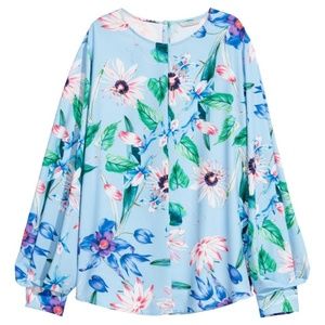 H&M Women's Light Blue Floral BLOUSE Top NWT Size 12